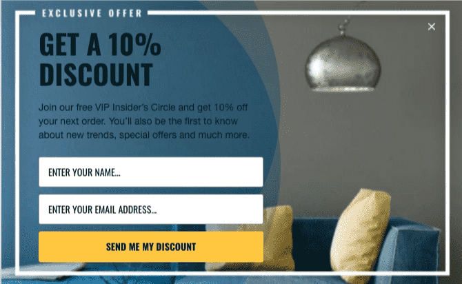 An email popup to collect email subscribers