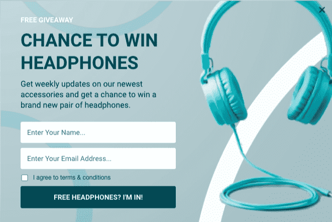 A website popup template with a pair of headphones